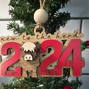 Highland Cow New Baby Ornament , Christmas Highland Cow Ornament, New to the herd