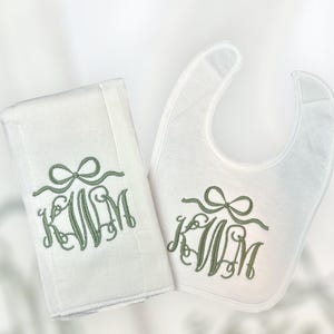 Personalized Embroidered Baby Bib & Burp Cloth Set Custom Baby Gift 100% Cotton Burp Cloth Soft Bib