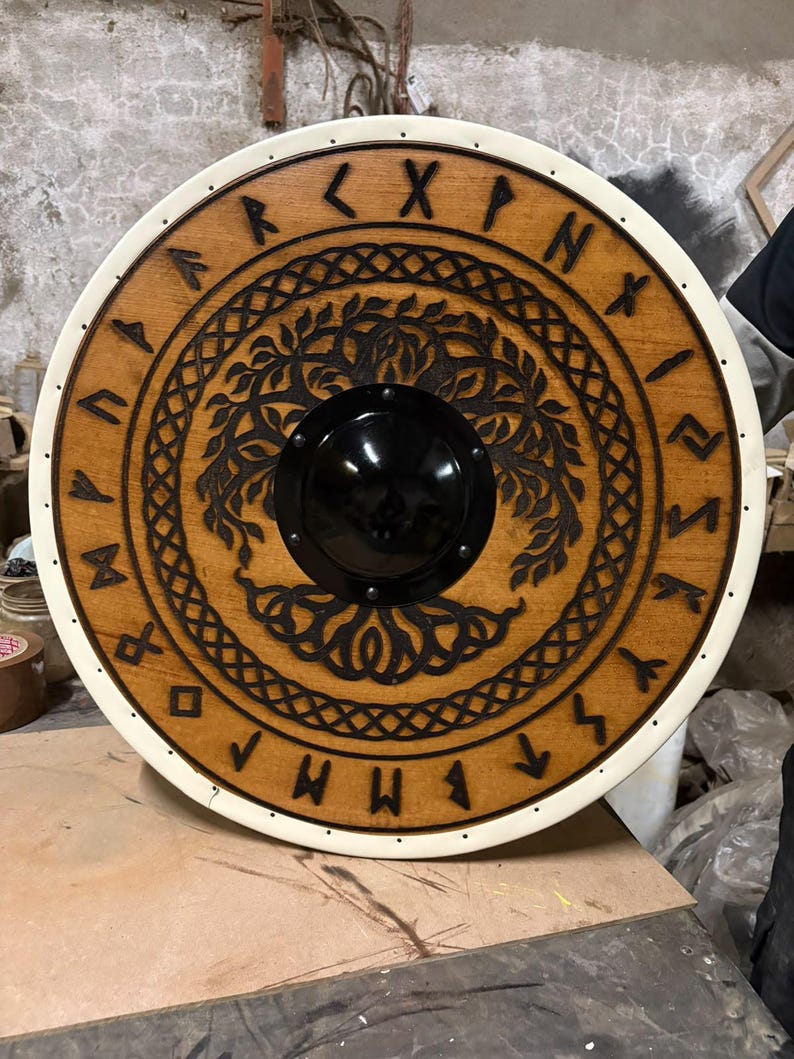 Wooden Rune Buy Handcrafted Wooden Viking Round Shield Carved Rune Tree of Life ...