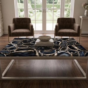 Custom Black Blue Agate Dining Table, Modern Luxury Stone Top, Artisan Crafted