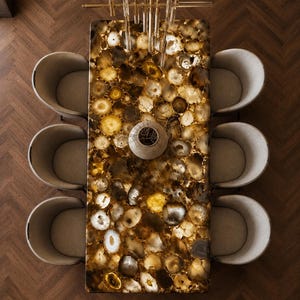 Natural Agate Dining Table, Polished Stone Top, Modern Luxury Furniture