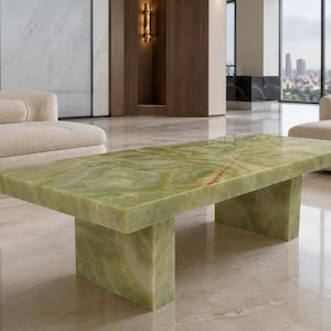 Luxury Green Onyx Dining Tabletop, Rectangular Natural Stone, Modern Luxury Interior