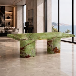 Luxury Green Onyx Dining Tabletop, Rectangular Natural Stone, Custom Sizes (Made to Order)