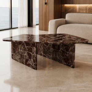 Roso Lavendo Stone Dining Table, Burgundy Marble, Custom Dimensions, Handcrafted Luxury Furniture