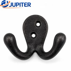 Double Coat Hooks, Set of 5 Vintage Wall Hooks, Black Metal Robe Towel and Clothes Hangers, 75mm Traditional Hook Set