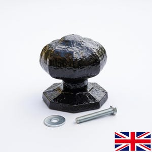 Cast Iron Door Knob 63mm | Octagonal Centre Knob | Antique Black Tudor Style | Vintage Door Hardware