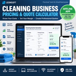 Cleaning Business Pricing Calculator & Quote App | Job Costing, Profit Tracker (Digital Download)