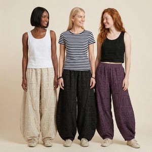 Laternenhose, Patchworkhose aus Ramie-Baumwollmischung mit offenen Kanten