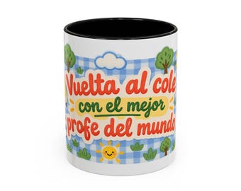 Back to School Mug with the Best Teacher in the World | Accent Coffee Mug | Sun and Tree Design