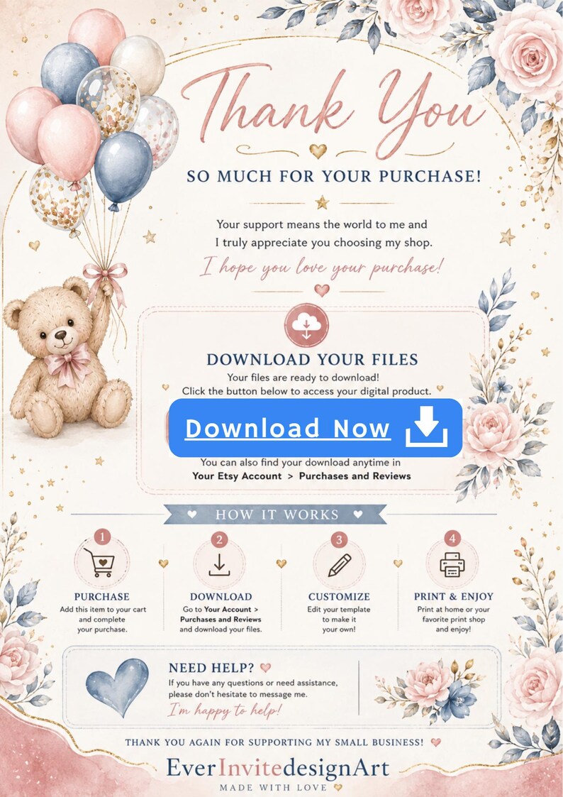 Teddy Bear Gender Reveal Invitation Template, Blue and Pink He or She ...