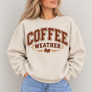 Bluza z nadrukiem Coffee Weather, bluza z okrągłym dekoltem w stylu retro Varsity, sweter jesienny, prezent w postaci ziaren kawy