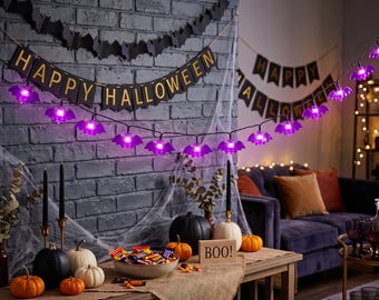 Bat Fairy Lights Purple, Halloween String Lights, Spooky Party Decor, LED Bat Garland, Halloween Room Decor