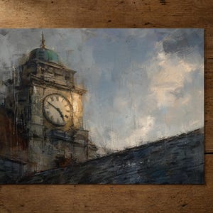 Historic Clock Tower Beneath Stormy Sky, Expressive Fine Art Print