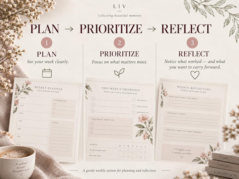Reflection Planner Weekly Printable Planner With Reflection Page | Undated A4 & US Letter ...
