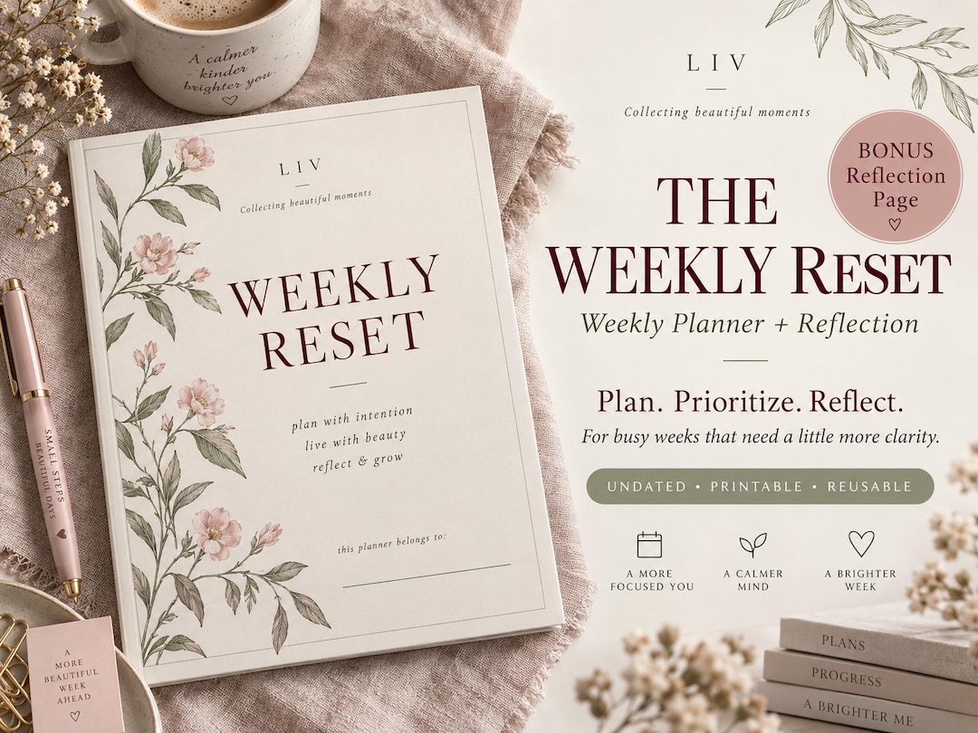Reflection Planner Weekly Printable Planner With Reflection Page | Undated A4 & US Letter ...