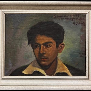 To My Friend Rafael" – Portrait of a Young Man – 20th-Century Spanish School – Hand-signed and framed