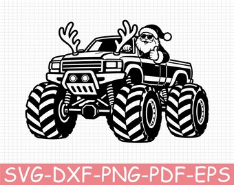 Santa on Monster Truck Silhouette, Svg, Dxf, Png