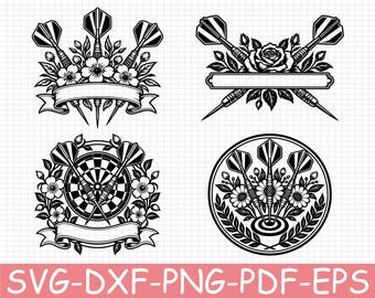 Floral Darts Monogram Silhouette, Svg, Dxf, Png