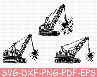Wrecking Ball Crane Silhouette, Svg, Dxf, Png