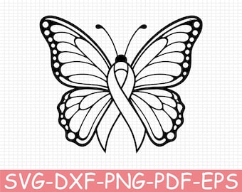 Cancer Awareness Butterfly Silhouette, Svg, Dxf, Png