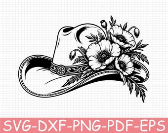Floral Cowboy Hat Silhouette, Svg, Dxf, Png