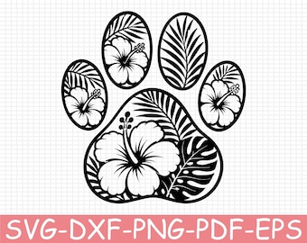 Floral Paw Silhouette, Svg, Dxf, Png