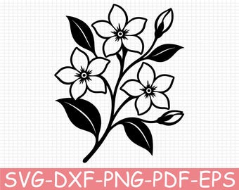 Jasmine Branch Silhouette, Svg, Dxf, Png