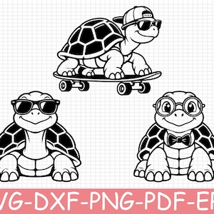 Cool Tortoise Silhouette, Svg, Dxf, Png
