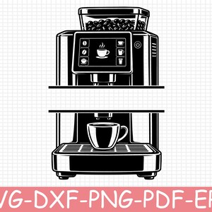 Coffee Machine Split Monogram Silhouette, Svg, Dxf, Png