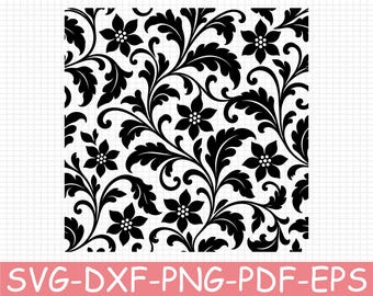 Western Acanthus Floral Pattern Silhouette, Svg, Dxf, Png