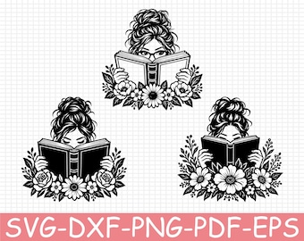 Bookish Peeking Reader Silhouette, Svg, Dxf, Png