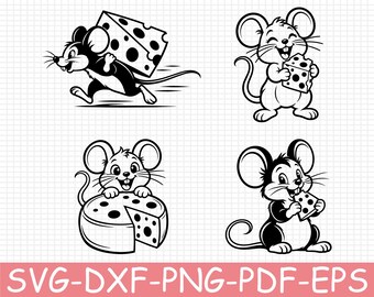 Mouse with Cheese Silhouette, Svg, Dxf, Png
