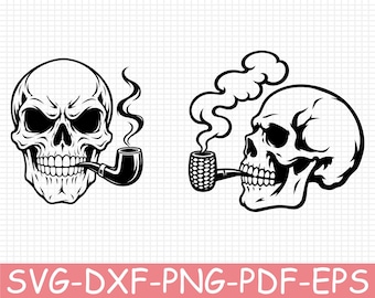 Skull with a Pipe Silhouette, Svg, Dxf, Png