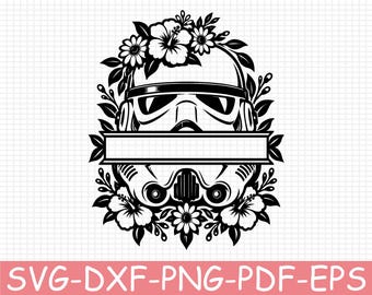 Floral Stormtrooper Helmet Emblem Silhouette, Svg, Dxf, Png