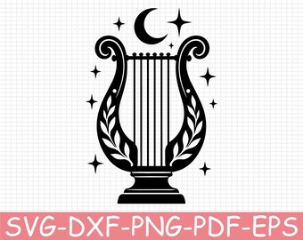 Celestial Lyre Emblem Silhouette, Svg, Dxf, Png