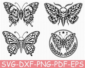 Skull Butterfly Silhouette, Svg, Dxf, Png