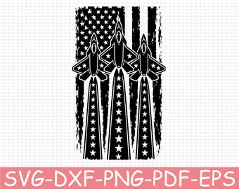 Stealth Jets Over Distressed Flag Silhouette, Svg, Dxf, Png