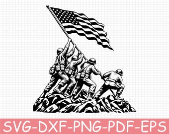IWO Jima Flag Raising Silhouette, Svg, Dxf, Png