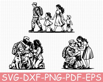 Military Family Reunion Silhouette, Svg, Dxf, Png