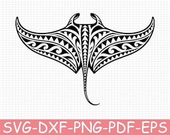 Tribal Print Manta Ray Silhouette, Svg, Dxf, Png