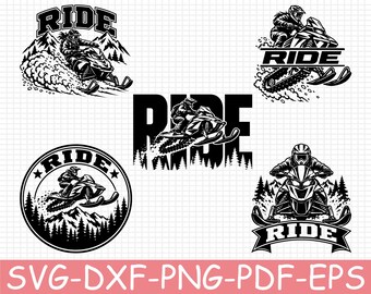 Snowmobile Ride Emblem Silhouette, Svg, Dxf, Png