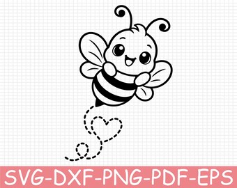 Kawaii Bee Silhouette, Svg, Dxf, Png