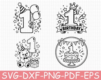 1st Birthday Silhouette, Svg, Dxf, Png