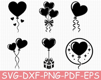 Heart Shape Balloons Silhouette, Svg, Dxf, Png