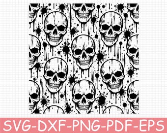 Seamless Skull Pattern Silhouette, Svg, Dxf, Png