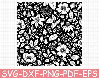 Seamless Botanical Pattern Silhouette, Svg, Dxf, Png