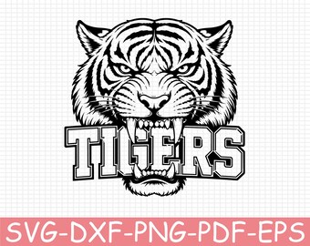Tigers Mascot Silhouette, Svg, Dxf, Png