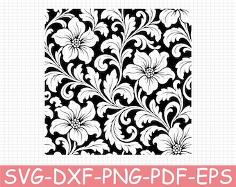 Acanthus Floral Tile Pattern Silhouette, Svg, Dxf, Png