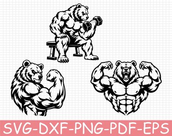 Muscle Bear Silhouette, Svg, Dxf, Png