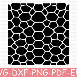 May include: A digital graphic file featuring a repeating black and white pattern of irregular, rounded geometric shapes resembling a reptile skin or stone mosaic. The design is presented as a square tile with white grid lines separating black polygons.